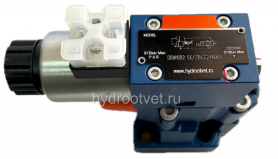 DBW10B2-5X/200CW110-50N9K4 - Предохранительный клапан Ду10 с давлением настройки до 200 бар, управление - X и Y - внутренние с разгрузкой B = открыт с электроуправлением W110